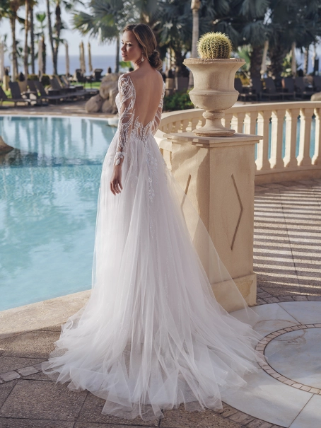 beaded neckline prom dress Unique High Neckline Beads Half Sleeves Sparkly Prom Dress with Slit Q –  SQOSA main image 1