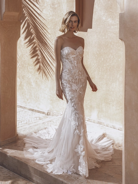 sachin and babi light blue dress LaDivine S436W Long Bridal Gown A Line 3D Floral Applique Wedding Dres –  The Dress Outlet main image 1