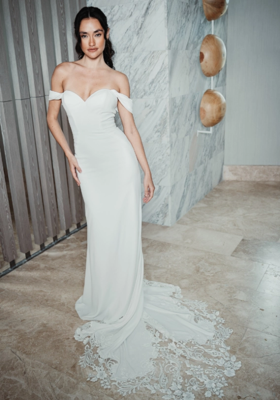 slim fit dress slacks Ladivine CD791W Wedding Dress Strapless Stretch Satin Bridal Gown Off White  / 2 main image 1